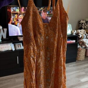 Rust Orange Floral Button-Front Sundress